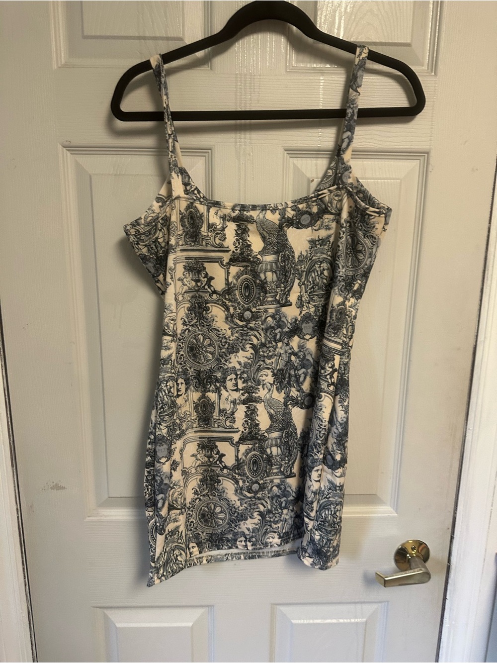 PrettyLittleThing Blue & White Baroque Print Mini Dress